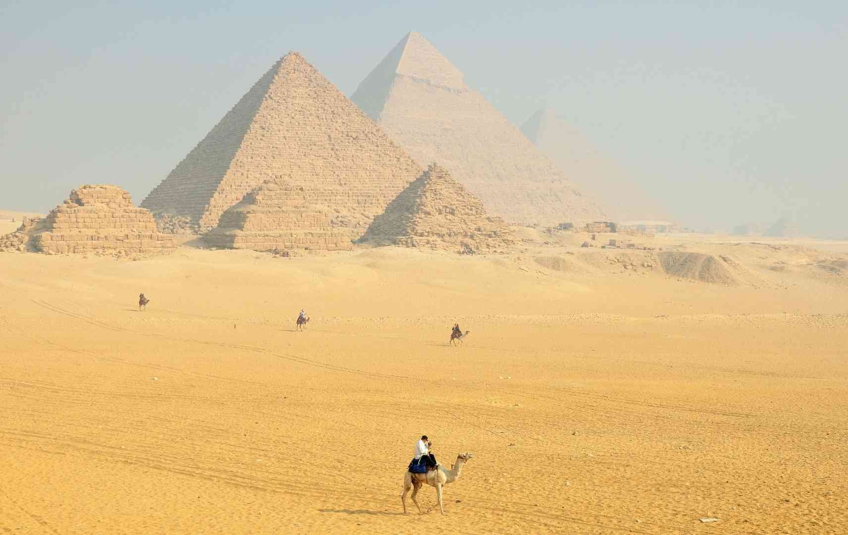 Pyramiden von Gizeh und Kamele in Ägypten