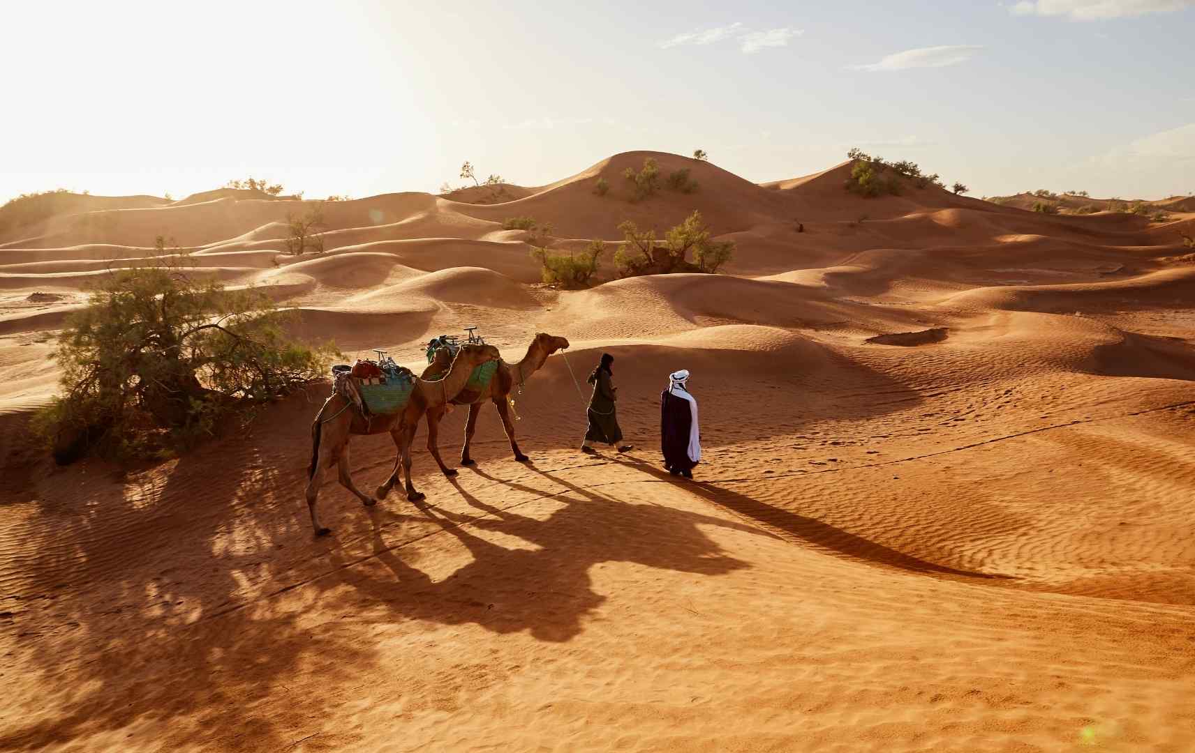 Beduinen laufen durch Dubai Wüste
