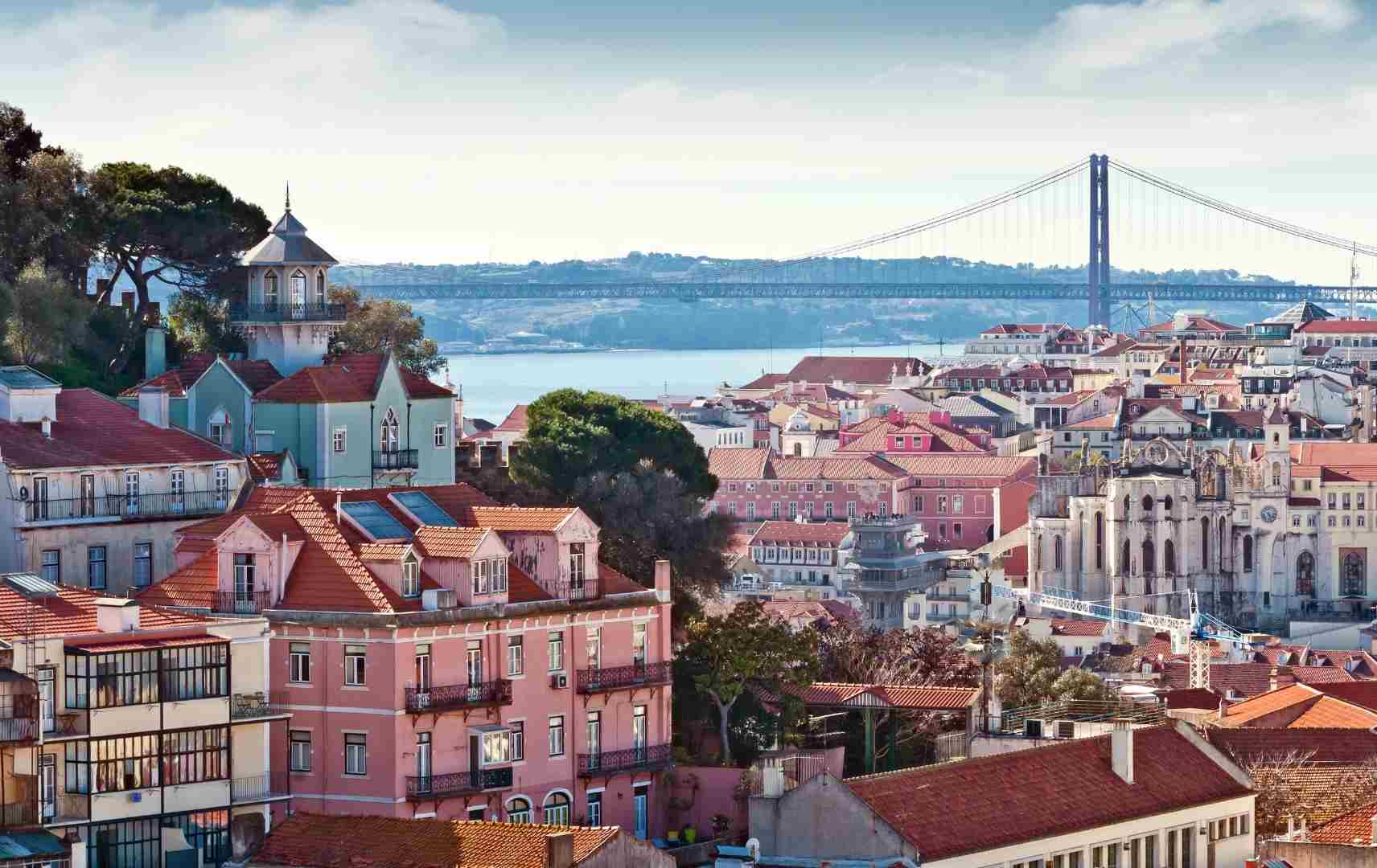Lissabon Skyline mit Ponte de 25 Abril Brücke